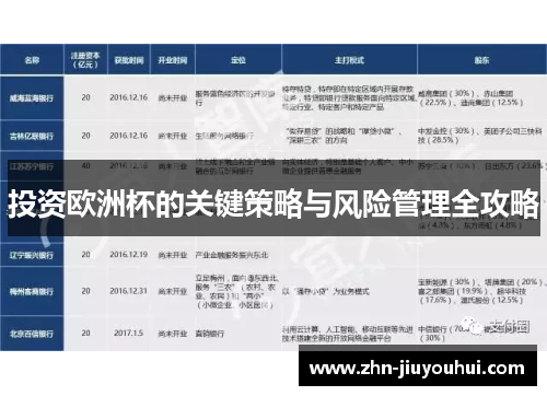 投资欧洲杯的关键策略与风险管理全攻略 投资欧洲杯的关键策略与风险管理全攻略
